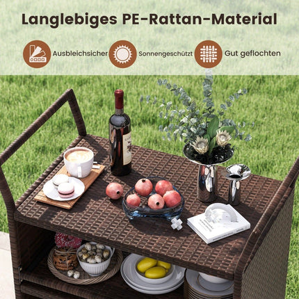 3-stöckiger Outdoor-Servierwagen mit feststellbaren Rollen und Griffen