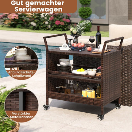 3-stöckiger Outdoor-Servierwagen mit feststellbaren Rollen und Griffen