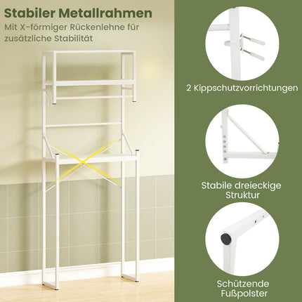 3-stöckiges Badregal über der Toilette, 64x24x162 cm, Weiß