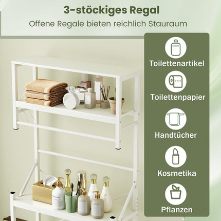 3-stöckiges Badregal über der Toilette, 64x24x162 cm, Weiß