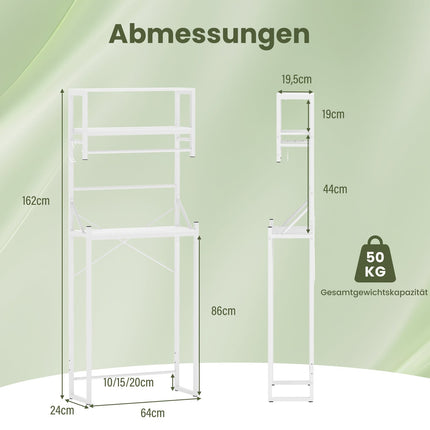 3-stöckiges Badregal über der Toilette, 64x24x162 cm, Weiß