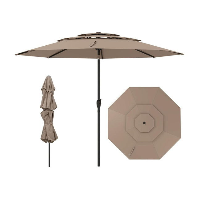 3-stöckiger Terrassenschirm, 300 cm, windbeständig, braun