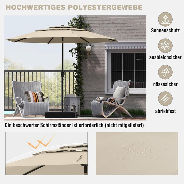 3-stufiger Terrassenschirm, Beige, 300 cm, windbeständig