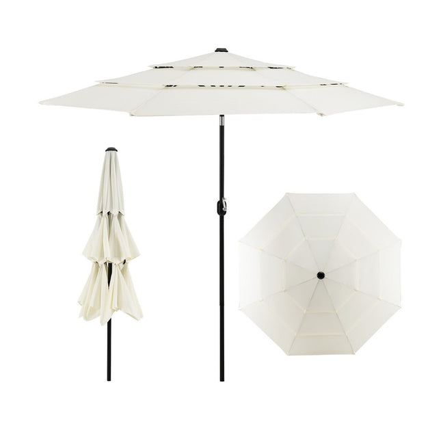 3-stufiger Terrassenschirm, doppelte Belüftung, 306x306x252 cm, Beige