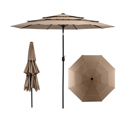 3-Tier Patio Umbrella, Double Vent, 306x306x252 cm, Brown