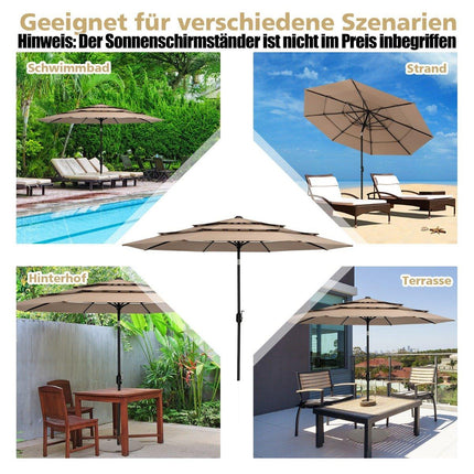 3-Tier Patio Umbrella, Double Vent, 306x306x252 cm, Brown