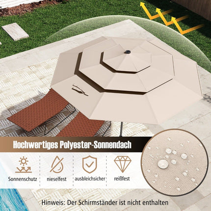 3-Tier Patio Umbrella, Solar LED, Crank Tilt, Beige