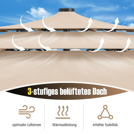 3-Tier Patio Umbrella, Solar LED, Crank Tilt, Beige