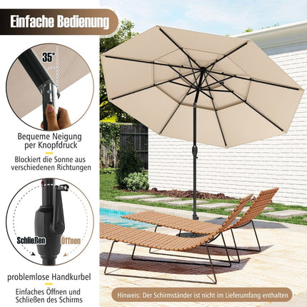3-Tier Patio Umbrella, Solar LED, Crank Tilt, Beige