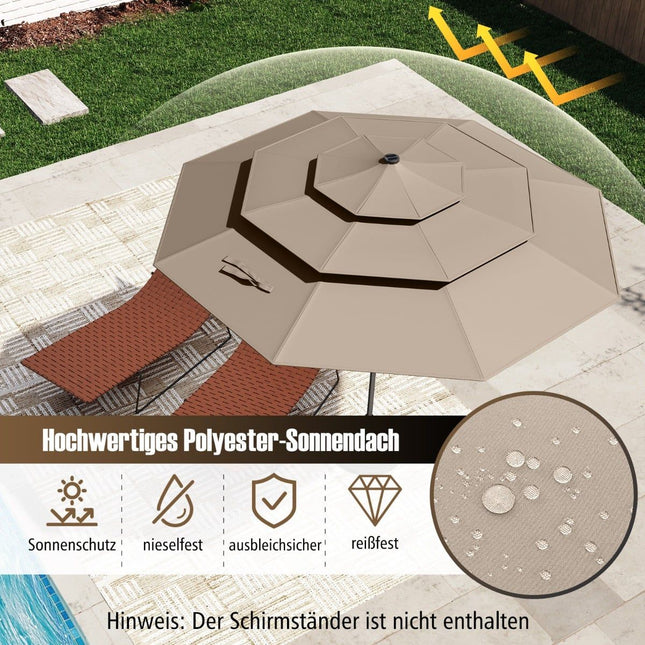 3-stufiger Terrassenschirm, Solar-LED, Kurbelneiger, Braun