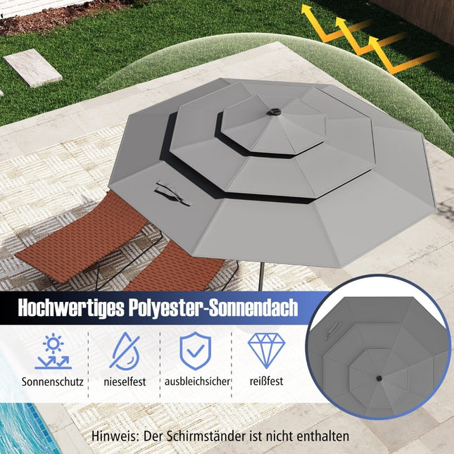 3-stufiger Terrassenschirm mit Solar-LED-Leuchten, Grau