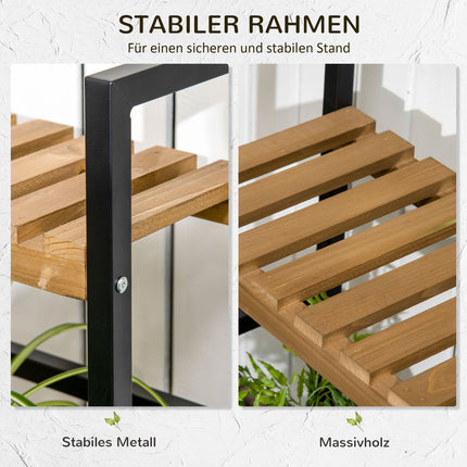 Dreistufiges Pflanzenregal aus Holz mit Haken - 80x36x174 cm