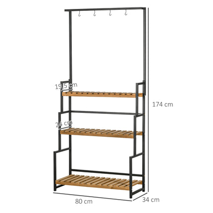 Dreistufiges Pflanzenregal aus Holz mit Haken - 80x36x174 cm