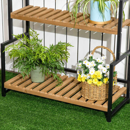 Dreistufiges Pflanzenregal aus Holz mit Haken - 80x36x174 cm