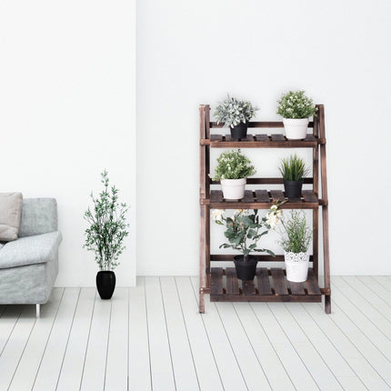 Pflanzenständer 3-stöckig, klappbar, Blumenständer, Pflanzenregal, 60 x 33 x 93 cm, Braun