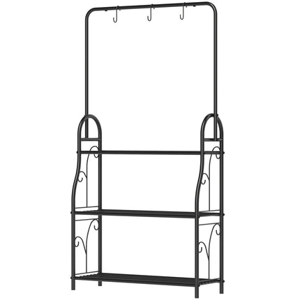 Support à plantes à 3 niveaux avec tige de suspension, crochets, support de fleurs d'intérieur, étagère à plantes en métal, étagère à fleurs à plusieurs niveaux, escalier à fleurs de 137 cm de haut pour salon, balcon de jardin, Aosom noir