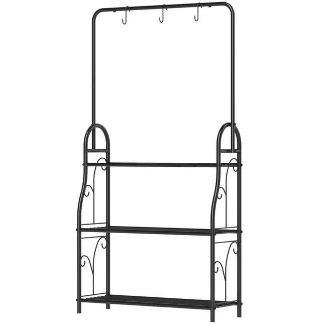 3-stöckiger Pflanzenständer aus schwarzem Metall mit Haken, 137 cm hoch
