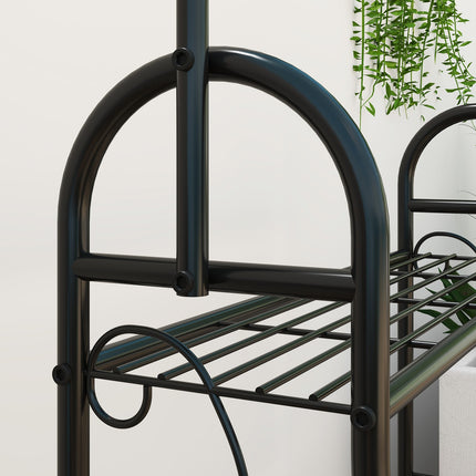 Support à plantes à 3 niveaux avec tige de suspension, crochets, support de fleurs d'intérieur, étagère à plantes en métal, étagère à fleurs à plusieurs niveaux, escalier à fleurs de 137 cm de haut pour salon, balcon de jardin, Aosom noir