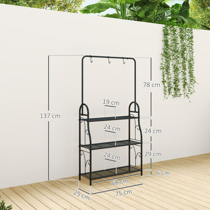 Support à plantes à 3 niveaux avec tige de suspension, crochets, support de fleurs d'intérieur, étagère à plantes en métal, étagère à fleurs à plusieurs niveaux, escalier à fleurs de 137 cm de haut pour salon, balcon de jardin, Aosom noir