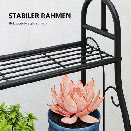 Support à plantes à 3 niveaux avec tige de suspension, crochets, support de fleurs d'intérieur, étagère à plantes en métal, étagère à fleurs à plusieurs niveaux, escalier à fleurs de 137 cm de haut pour salon, balcon de jardin, Aosom noir
