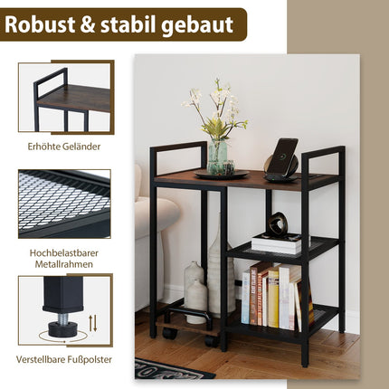 3patrový stolek pod tiskárnu s nabíjecí stanicí, rustikální hnědý