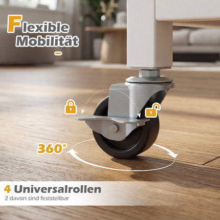 3-Tier Printer Stand with Wheels and Hooks, Natural Wood