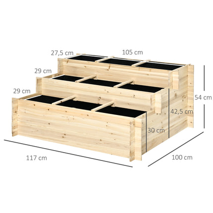 3-stufiges Hochbeet, Naturholz, 117 x 100 x 54 cm