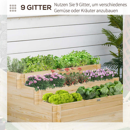 3-stufiges Hochbeet, Naturholz, 117 x 100 x 54 cm