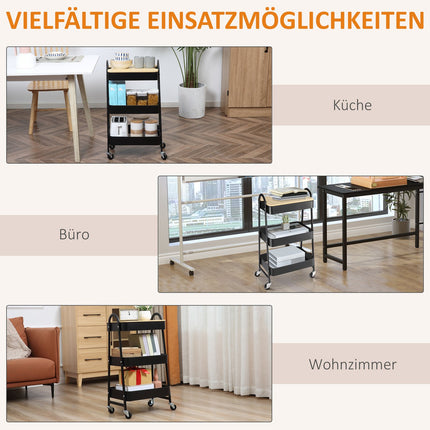 3patrový pojízdný vozík se zásuvkami, ocel a plast, černý