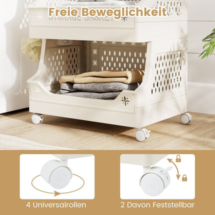 3-Tier Rolling Laundry Basket with Handles & Hooks