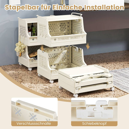 3-Tier Rolling Laundry Basket with Handles & Hooks