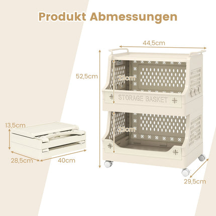3-Tier Rolling Laundry Basket with Handles & Hooks