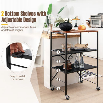 3-Tier Rolling Serving Trolley, Metal-MDF, 60x40x89 cm