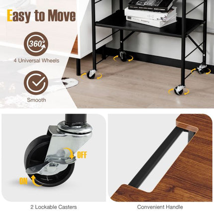 3-Tier Rolling Serving Trolley, Metal-MDF, 60x40x89 cm