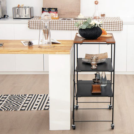 3-Tier Rolling Serving Trolley, Metal-MDF, 60x40x89 cm