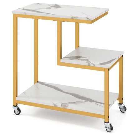 3-stöckiger Rollbeistelltisch – Marmoroptik, G-förmiges Design