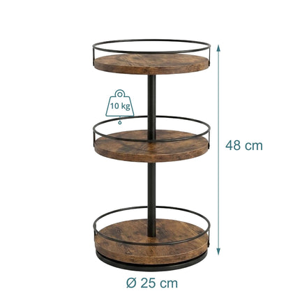 3-Tier Rotating Spice Rack, Brown – MDF & Iron