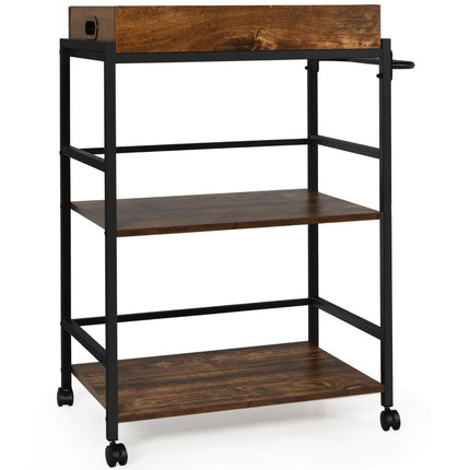 3 Tier Serving Trolley Kitchen Trolley with Handle & Removable Tray & Metal Frame Brown