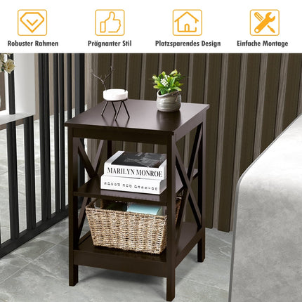 3-Tier Square Side Table, 40x40x61 cm, Brown MDF