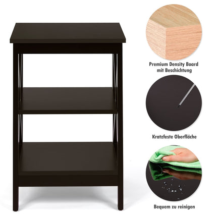 3-Tier Square Side Table, 40x40x61 cm, Brown MDF