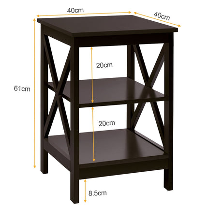 3-Tier Square Side Table, 40x40x61 cm, Brown MDF
