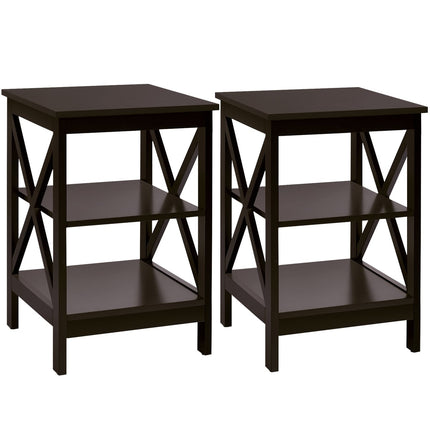 3-Tier Square Side Table, 40x40x61 cm, Brown MDF