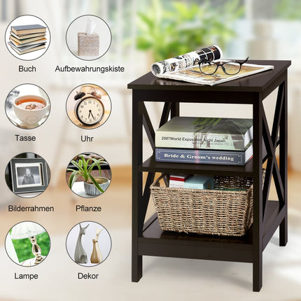 3-Tier Square Side Table, 40x40x61 cm, Brown MDF