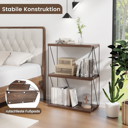 Standregal mit 3 Ebenen und Metallrahmen, industrielles Bücherregal, Lagerregal, 60 x 29,5 x 82 cm