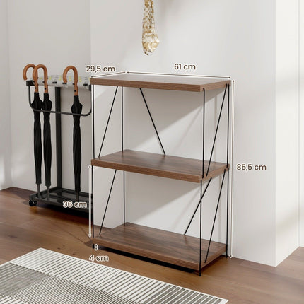 3-stöckiges Standregal mit Metallrahmen, industrielles Bücherregal, Lagerregal, 60 x 29,5 x 85,5 cm
