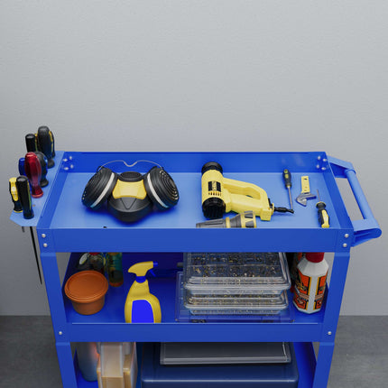 3-stöckiger Werkstattwagen aus Stahl, 4 Rollen, 83x35.3x76 cm, Blau
