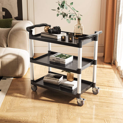3-Tier Utility Cart, 300 lb Capacity, Locking Swivel Wheels