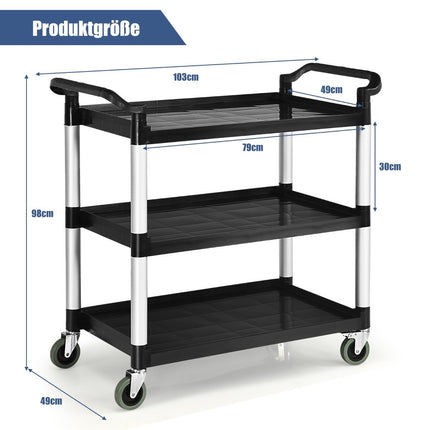 3-Tier Utility Cart with Wheels and Brake System, Black