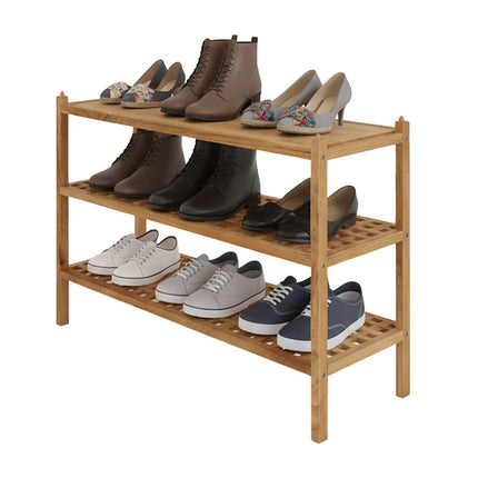 3-Tier Walnut Shoe Rack – Stackable, Holds 9 Pairs