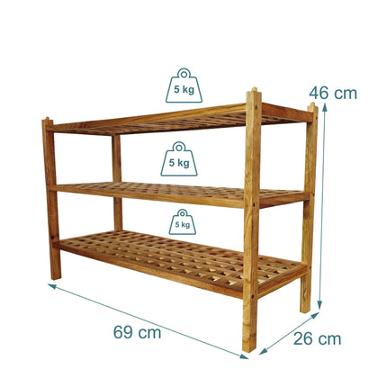 3-Tier Walnut Shoe Rack – Stackable, Holds 9 Pairs